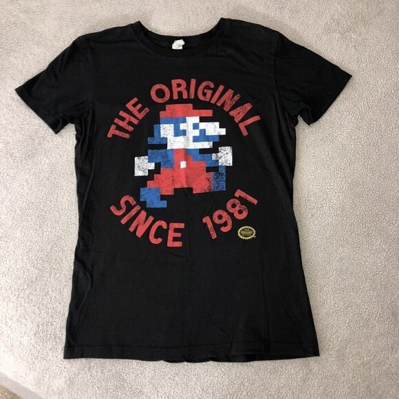 NINTENDO Womens 8-Bit Mario Man 1981 Black Short Sleeve T-Shirt Sz L - Picture 2 of 8